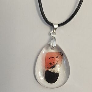 Artisan Black and Red Lanternfly Wing Teardrop Necklace